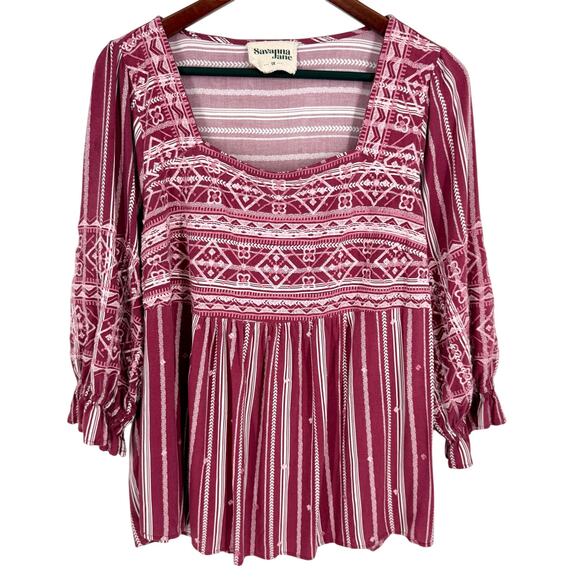 Anthropologie Savanna Jane Plus Size 1X Boho Blouse Shirt Top Boho Festival Pink - Picture 1 of 7
